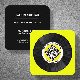 Cartão De Visita Quadrado Yellow Customable Music QR Code LP Vinyl |