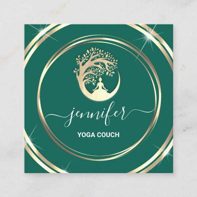 Cartão De Visita Quadrado Yoga Couch Therapist Mindfulness QRCODE LOGO Teal (Frente)