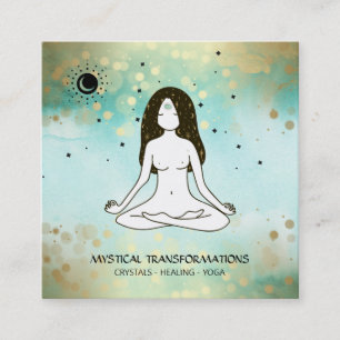 Cartão De Visita Quadrado *~* Yoga Goddese Celestial Moon Magic Boho Teal