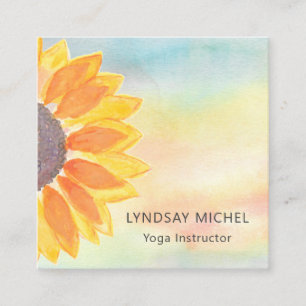 Cartão De Visita Quadrado Yoga Instrutor Floral Watercolor