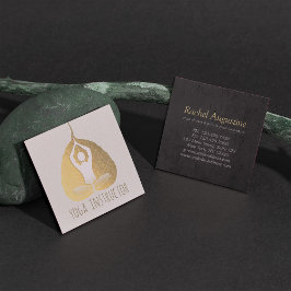 Cartão De Visita Quadrado Yoga Instrutor Studio Meditação Pose Bodhi Leaf