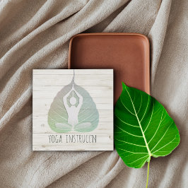 Cartão De Visita Quadrado Yoga Instrutor Studio Meditação Pose Bodhi Leaf
