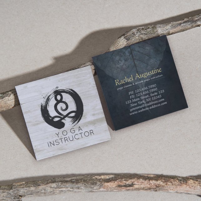 Cartão De Visita Quadrado Yoga Instrutor Studio Meditação Pose Bodhi Leaf (Criador carregado)