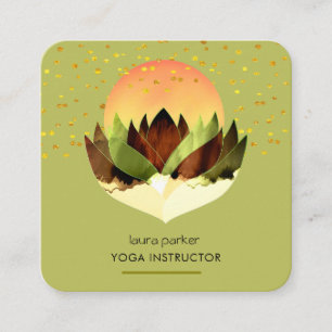 Cartão De Visita Quadrado Yoga Meditação Limão Verde Flor de Lótus Massagem 