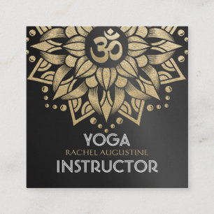 Cartão De Visita Quadrado Yoga Meditation Instrutor Dourado Mandala Om Símbo