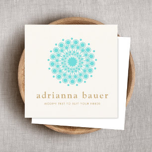 Cartão De Visita Quadrado Yoga Turquoise Blue Mandala