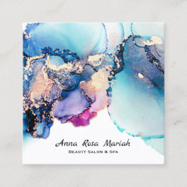 Cartão De Visita Quadrado *~* Yummy Abstrato Turquoise Dourada Teal AP29