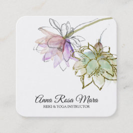 Cartão De Visita Quadrado *~* Zen AP32 Logotipo QR da Flor de Lotus Rosa