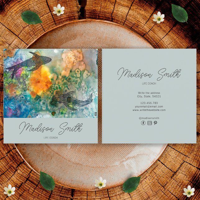 Cartão De Visita Quadrado Zen Oriental Koi Pond Fish Coach (Front and Back)