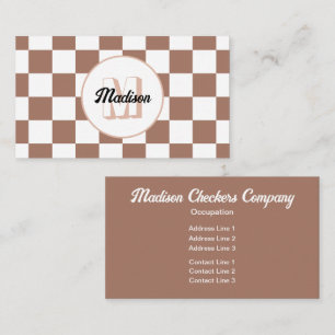 Cartão De Visita Quadrados xadrez marrom mocha branco Monograma ret
