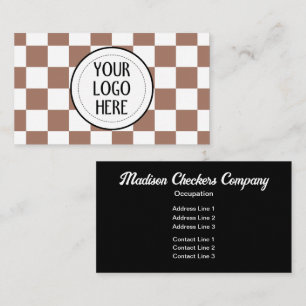 Cartão De Visita Quadrados xadrez Mocha branco Logo retro da Empres