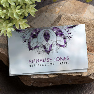 Cartão De Visita Quadro Amethyst e de prata roxo Lotus na pérola