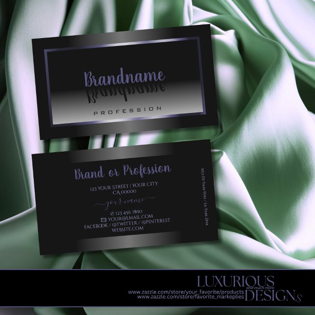 Cartão De Visita Quadro Azul de Gradiente Preto e Branco Moderno El (Criador carregado)