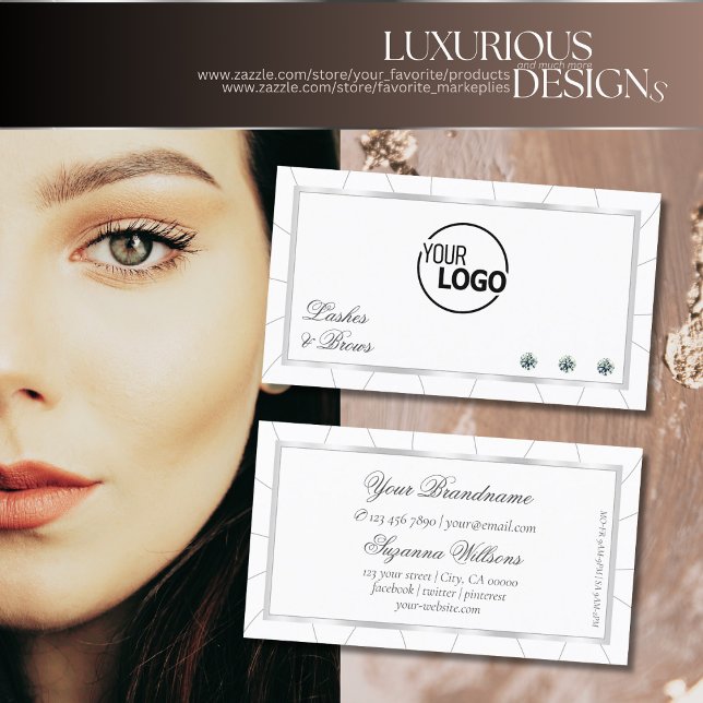 Cartão De Visita Quadro branco e prateado Nobre com ouros e logotip (Criador carregado)