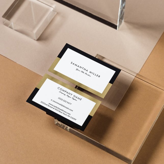 Cartão De Visita Quadro branco mínimo, preto Dourado (Criador carregado)