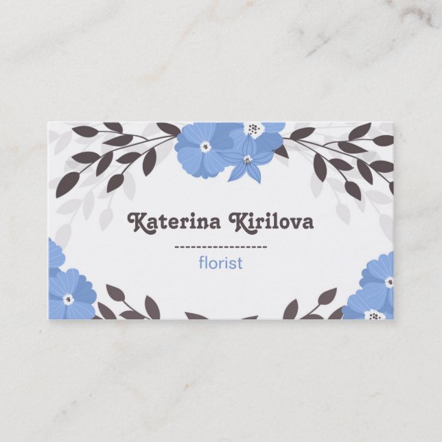 Cartão De Visita Quadro das flores e folhas azuis (Frente)