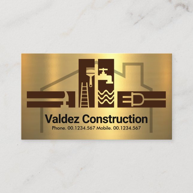 Cartão De Visita Quadro de Casa das Ferramentas Douradas para Manua (Frente)