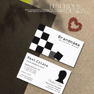 Cartão De Visita Quadro de Chessboard Preto e Branco Moderno com Fo
