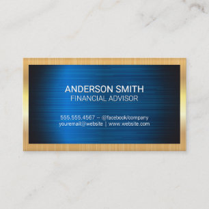 Cartão De Visita Quadro de metal Dourado  Fundo de metal azul