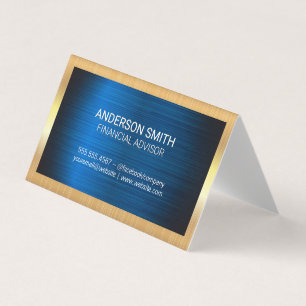 Cartão De Visita Quadro de metal Dourado  Fundo de metal azul