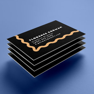 Cartão De Visita Quadro de onda laranja preto branco e pastel