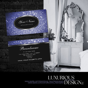 Cartão De Visita Quadro de Oval de Silver Silver Glitter Azul Negro