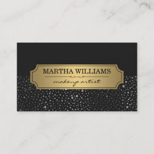 Cartão De Visita Quadro Dourado com padrão de pontos metálicos pret