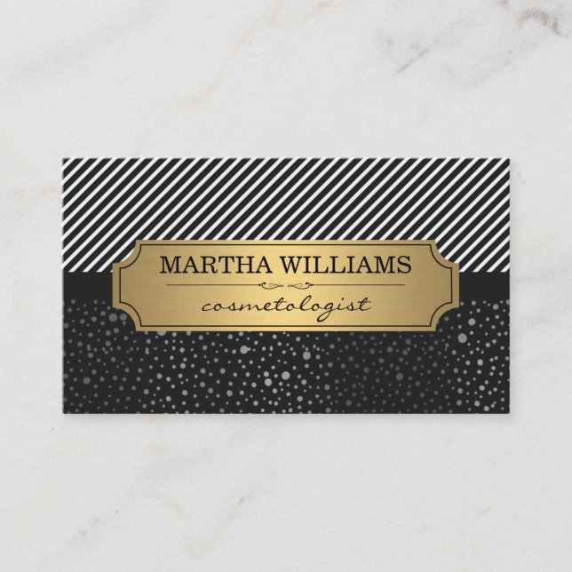 Cartão De Visita Quadro Dourado com pontos e faixas metálicas (Frente)