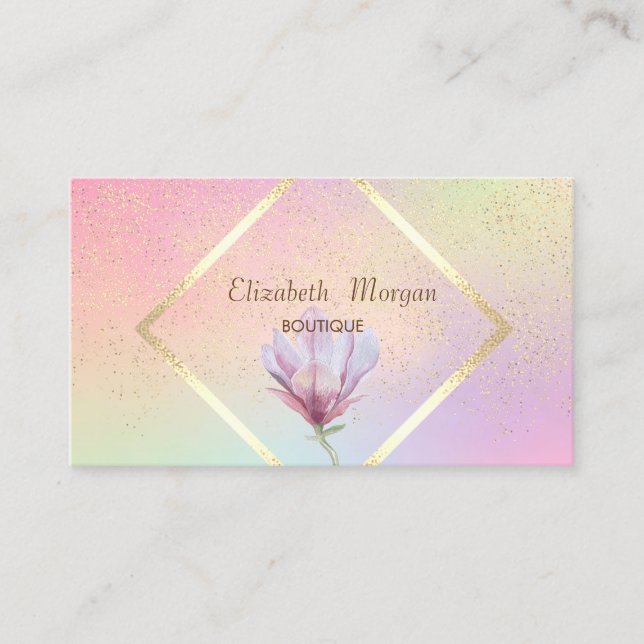 Cartão De Visita Quadro Dourado, Confetti Watercolor Magnolia Elega (Frente)