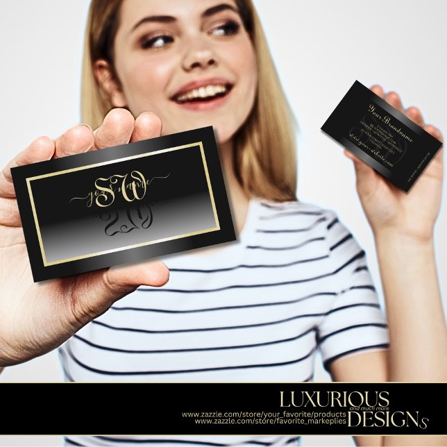 Cartão De Visita Quadro e Iniciais de Champanhe Gradiente Branco Pr (Criador carregado)