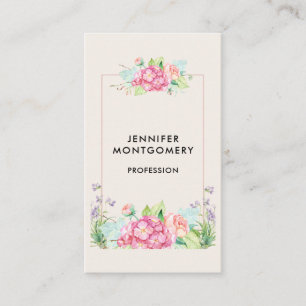 Cartão De Visita Quadro Floral de Cor de Água Rosa Moderna
