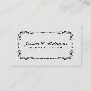 Cartão De Visita Quadro Floral de Vintagem Preto e Branco Elegante