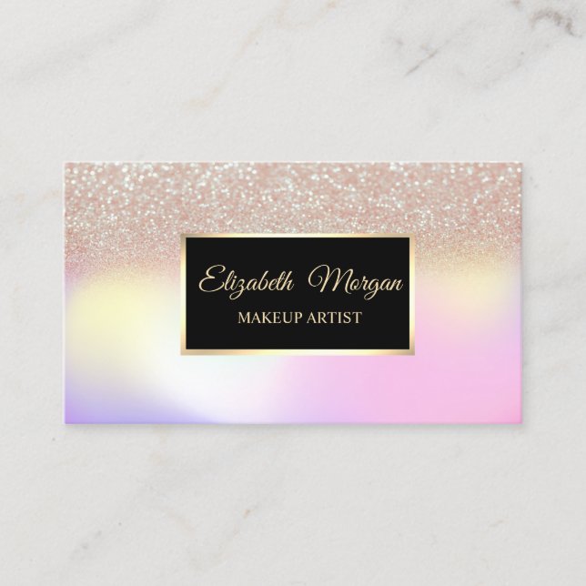 Cartão De Visita Quadro Holográfico do Ombre da Glitter Elegante (Frente)