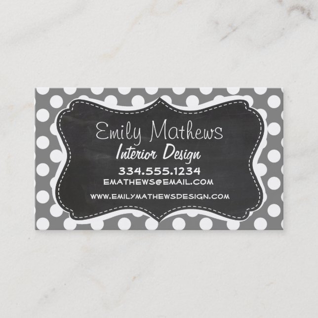 Cartão De Visita Quadro Retro; Bolinhas Cinzas Escuras (Frente)