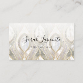 Cartão De Visita Quartz Branco e Design Elegante Dourado