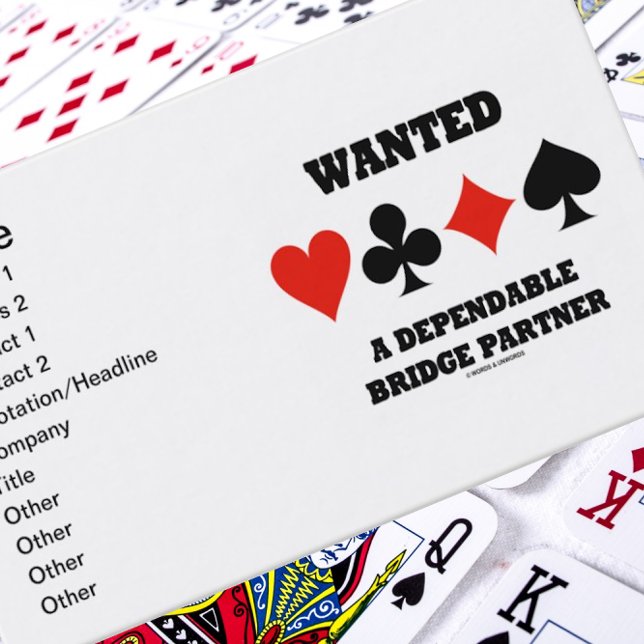 Cartão De Visita Queria Um Parceiro De Ponte Confiável (Conjuntos D (Business card for any bridge player who desires a dependable bridge partner)