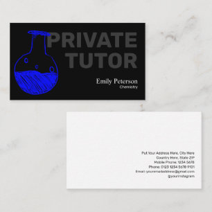 Cartão De Visita Química particular Tutor Blue Flask Sketch preto