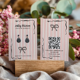 Cartão De Visita Quirky Pink Hand-Drawn Bow Jewelry Earring