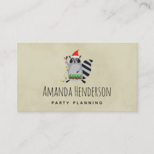 Cartão De Visita Raccoon Em Santa Hat Entrou Em Luzes De Férias