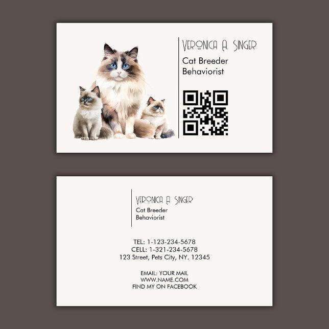 Cartão De Visita Ragdoll Breeder Behaviorist Código QR Cat (Criador carregado)