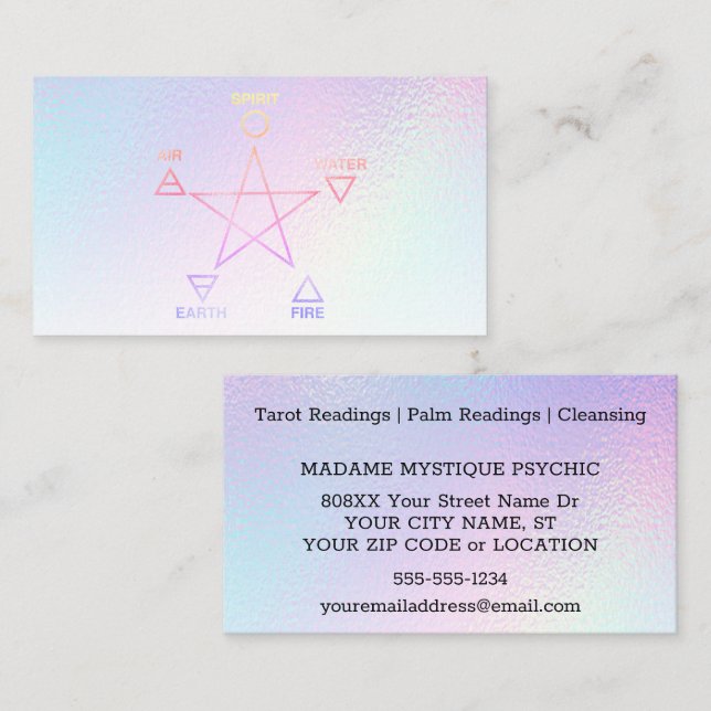Cartão De Visita Rainbow Elements Pentagram - Negócios Psíquicos (Frente/Verso)
