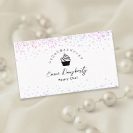 Cartão De Visita Rainbow Glitter Cupcake Logo Pastry Chef