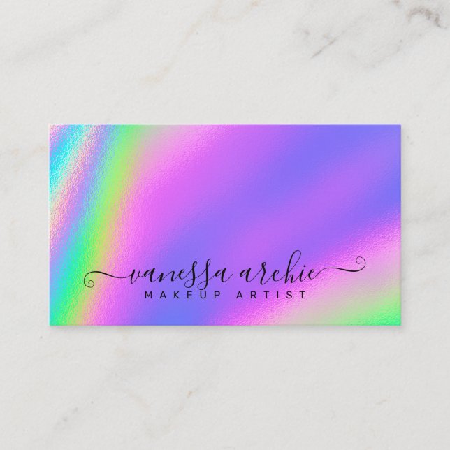 Cartão De Visita Rainbow Holographic Foil Beauty Service (Frente)
