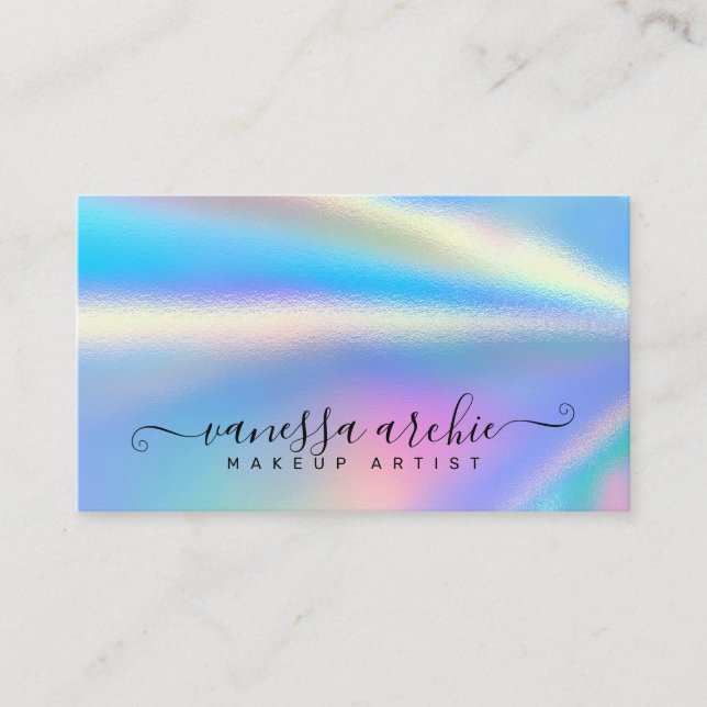 Cartão De Visita Rainbow Holographic Foil Beauty Service Business C (Frente)