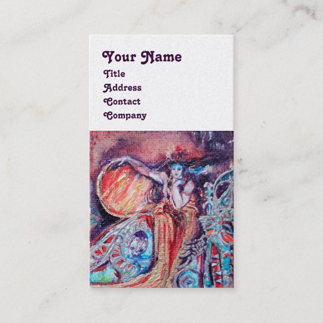 Cartão De Visita RAINHA DA ARCADIA Fantasia de Prata Azul Amarelo V (Frente)