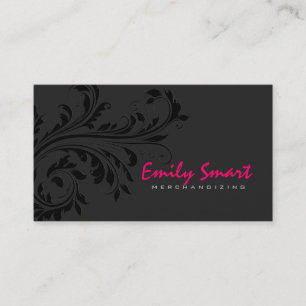 Cartão De Visita Raio Floral Monocromático Elegante Preto