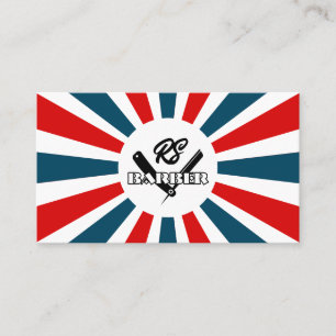 Cartão De Visita Raios de Sol de Barber azuis e vermelhos com logot