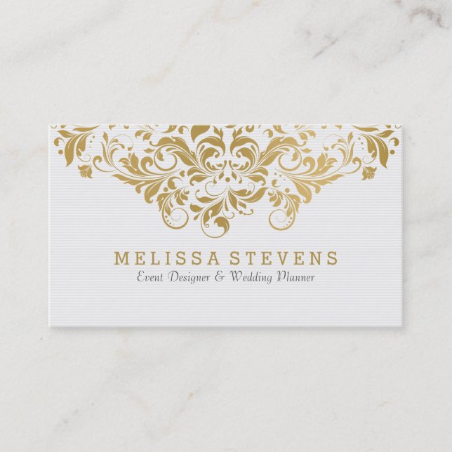Cartão De Visita Raios Florais Dourados e Brancos (Frente)