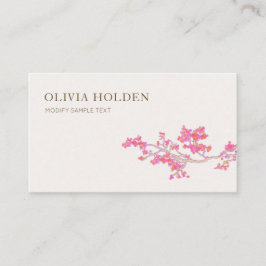 Cartão De Visita Ramificação Floral de Aquarela Rosa Elegante