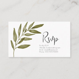 Cartão De Visita Ramo de Folha de Aquarela Verde RSVP Casamento